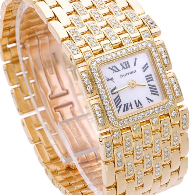 Gold Cartier Panthère Ruban Wg3009ta Factory Diamond 18k Gold Full Set Watch For Sale - Image 8 of 18