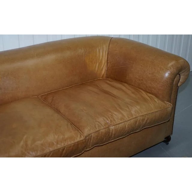 Vintage Victorian Style Brown Leather Club Sofa For Sale - Image 5 of 18