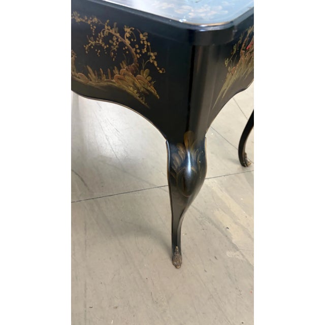 1960s Black Chinoiserie 3 Drawer Louis XV Desk Signed R Davis For Sale - Image 4 of 6