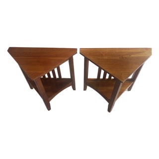 Mission Style Solid Cherry Ethan Allen American Impressions Corner Tables – Pair For Sale