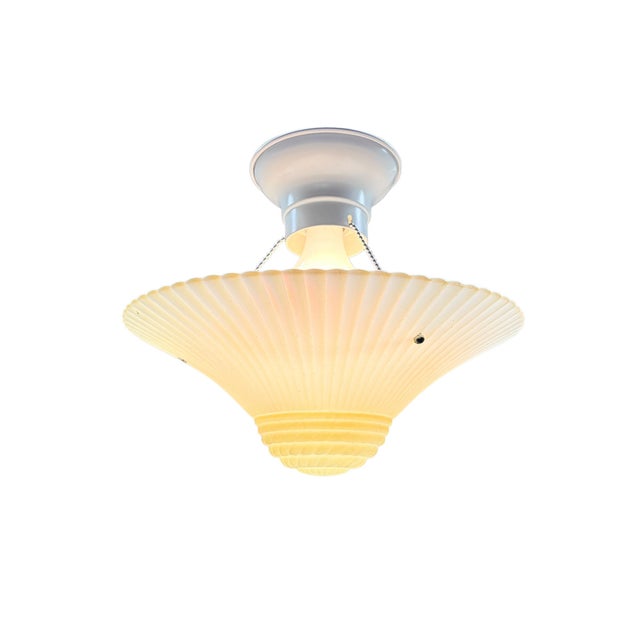 Vintage Three Chain Bowl Light 1930s Light Yellow Bedroom or Hallway Ceiling Light Restored With New Paint and Wiring For Sale - Image 4 of 6