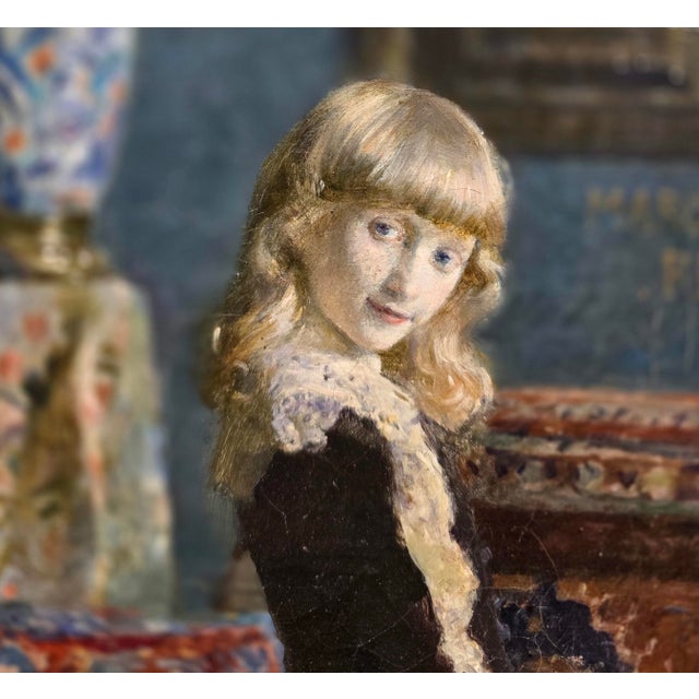 Armand Point -Portrait of a Young Girl in an Interior- 19th Century French Oil Painting For Sale - Image 4 of 13