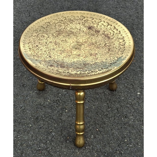 Late 20th Century Vintage Middle Eastern Etched, Polished and Pierced Brass Foot Warmer / Footstool For Sale - Image 5 of 7