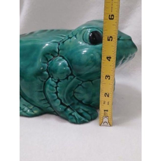 Italian 1950s Huge 9" Ceramic Green Bull Frog Garden Pond Pot Decor Whimsical For Sale - Image 15 of 18
