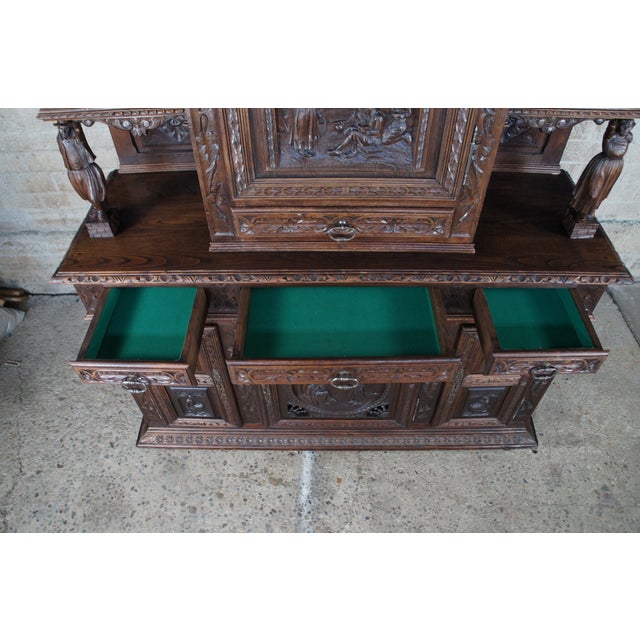 Antique French Breton Brittany Figural Carved Chestnut Buffet Sideboard Hutch For Sale - Image 12 of 12