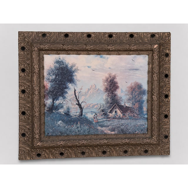 Rustic European Early 20th Century Winter Landscape Oil Painting For Sale - Image 3 of 3