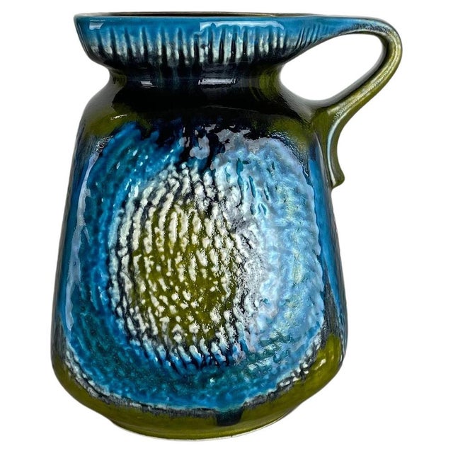 Fat Lava Green & Blue Pottery Vase from Jasba Ceramics, Germany, 1970s For Sale - Image 15 of 15