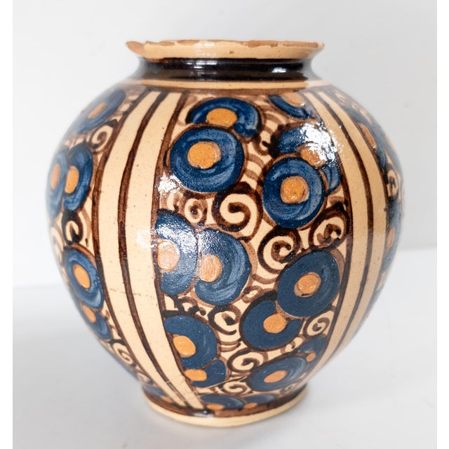 1930's French Art Deco Hispano Moresque Style Terra Cotta Redware Vase, Signed For Sale - Image 4 of 13