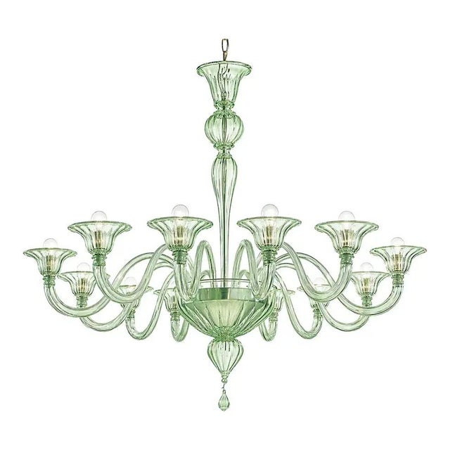 Contemporary modern elegant "rigadin" murano glass chandelier elegant land linear chandelier in light green made in murano...