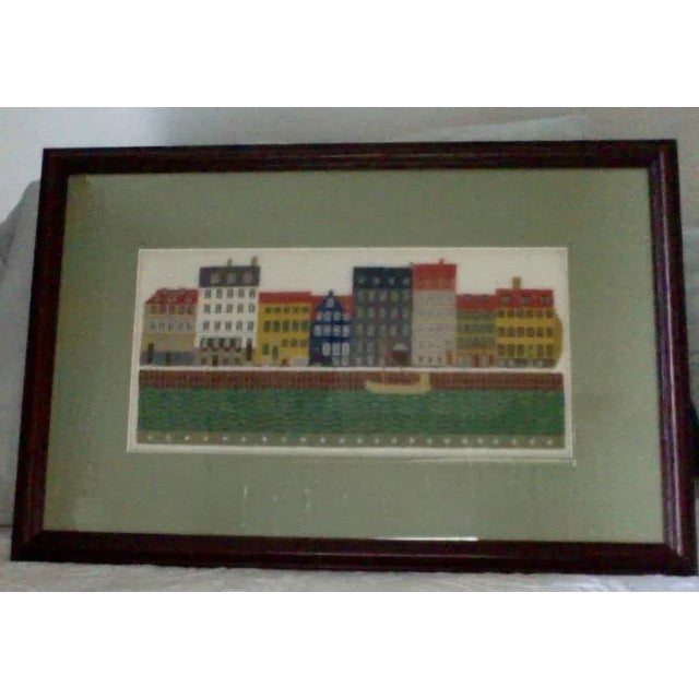 Mid-Century Modern Handcrafted Needlepoint of Danish Waterfront For Sale - Image 3 of 8