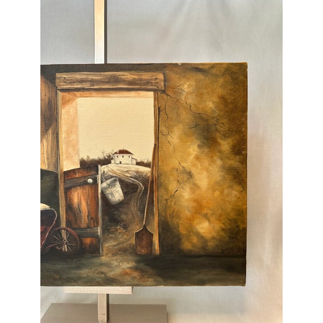 1970s Americana Farmhouse Still Life Original Oil Painting on Canvas For Sale - Image 5 of 12