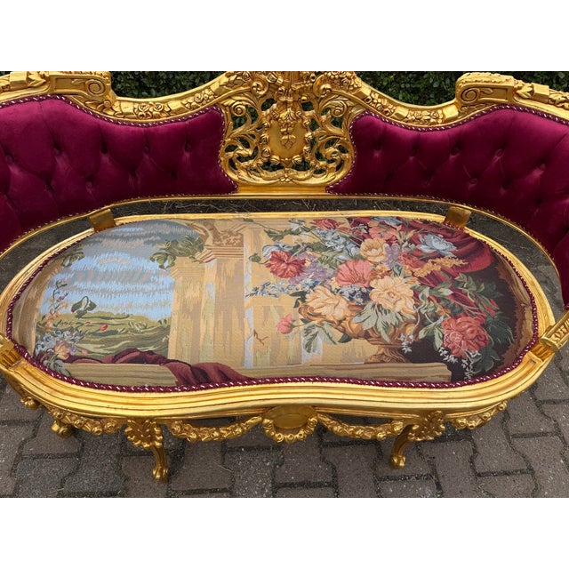 1970 French Louis XVI Gold Beech Velvet Sofa Set 3pc For Sale - Image 17 of 18