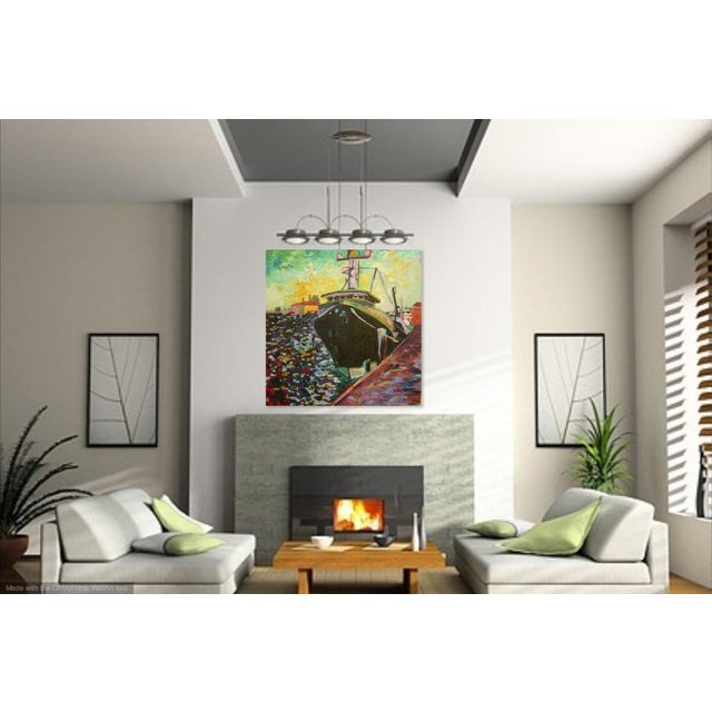 2020s Martha Holden, Large "Ship in the Harbor" Contemporary Expressionist Style Nautical Oil Painting For Sale - Image 5 of 11