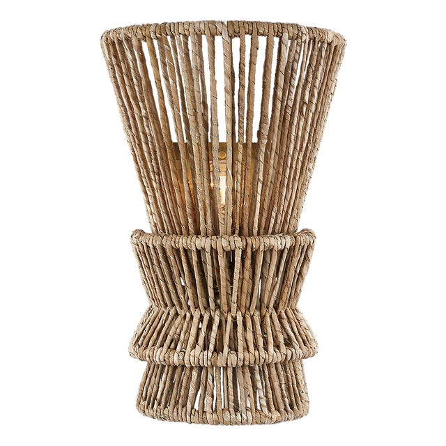 Chapman & Myers for Visual Comfort Signature Antigua Medium Sconce in Antique-Burnished Brass and Natural Abaca For Sale