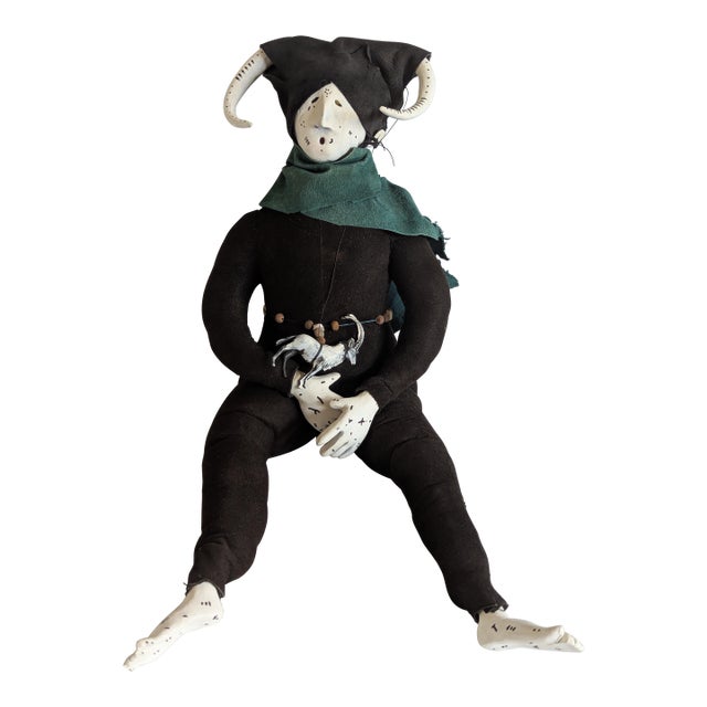 Handcrafted Sandy Fenton Signed Folk Art Multi Media Jester For Sale