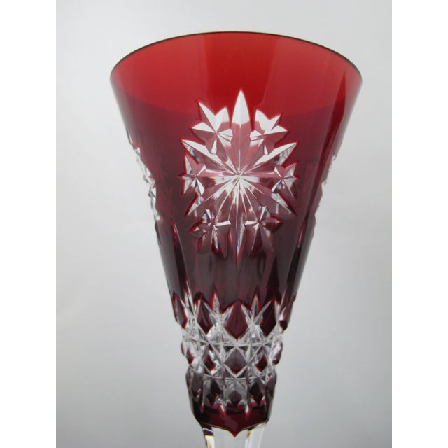 Waterford Red Snowflake Crystals 9 3/8" Fluted Champagne Glass Set of 2 For Sale - Image 13 of 13