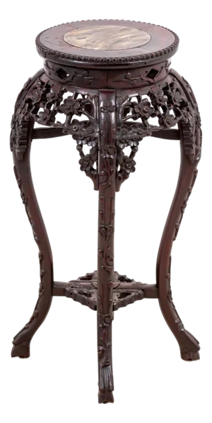 Chinese Hardwood and Marble Pedestal Table
