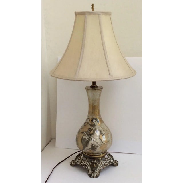 Vintage Eglomise Cherub Rococo Lamp For Sale - Image 5 of 8