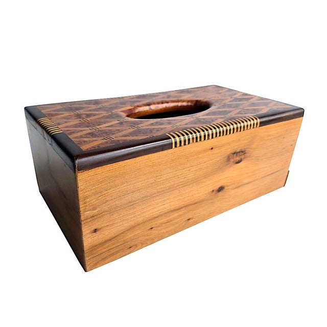 Vintage Marquetry Burled Wood Tissue Box Holder For Sale - Image 10 of 12