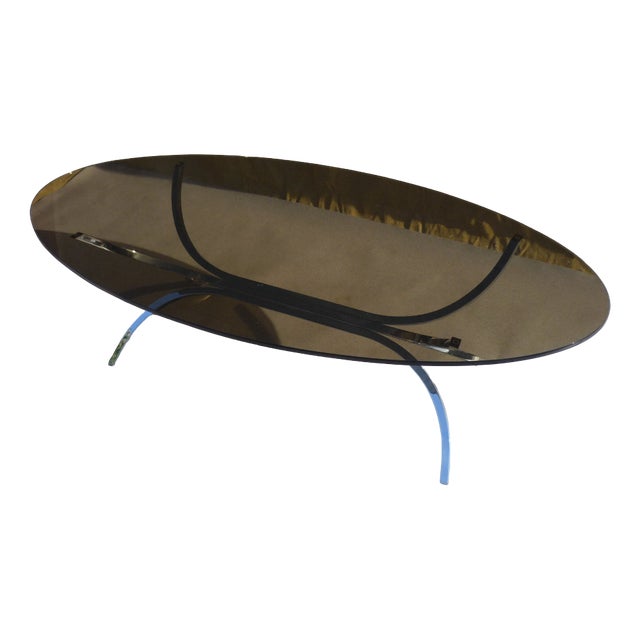 Vintage Oval Coffee Table in Glass and Steel, 1970s For Sale