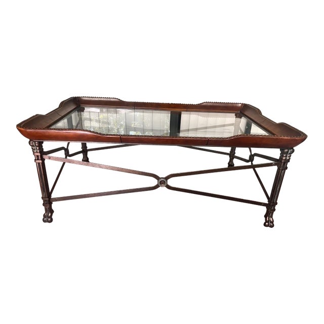 Maitland-Smith Attributed Leather and Steel Coffee Table For Sale