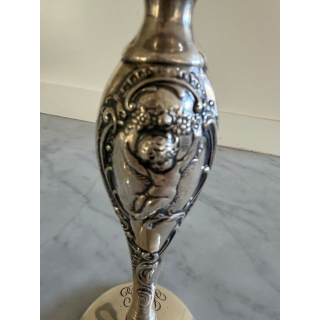 Silver Art Nouveau Sterling Candle Holders Pair For Sale - Image 8 of 14