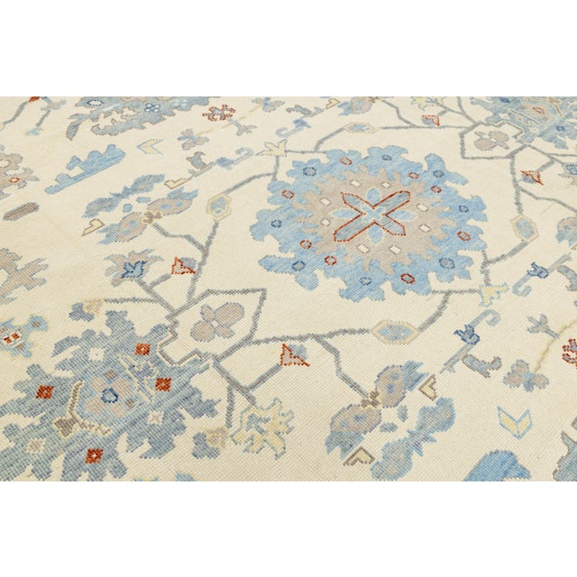 12x15 Modern Oushak Style Hand-Knot Wool Area Rug in Soft Slate Blue and Beige For Sale - Image 12 of 12