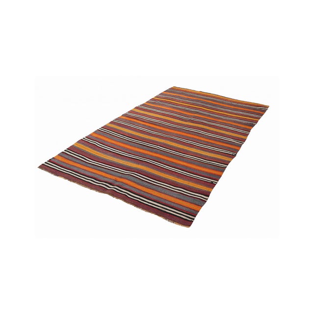 Mid-Century Modern Vintage Turkish Striped Kelim Rug - 4`11" X 8`2" For Sale - Image 3 of 6