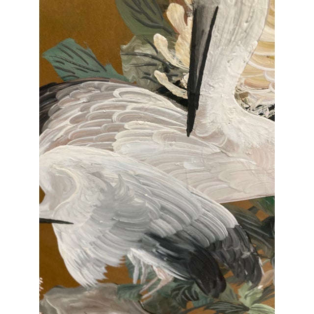 Mid-Century Japanese Style Hand Painted Four-Panel Screen by Lucien Leinfelder For Sale - Image 12 of 13