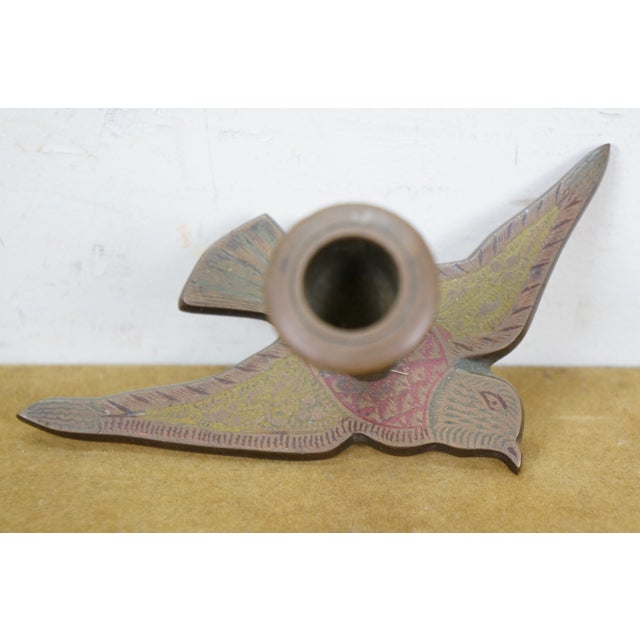 Brass Mid 20th Century Indian Etched Brass Peacock Bird Bar Tray, Cups, Tophy Urn & Candlesticks Set- 10 Pieces For Sale - Image 8 of 14