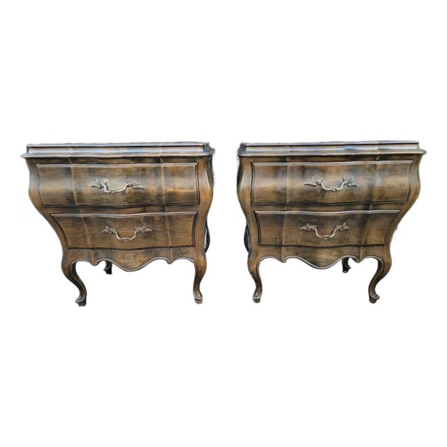 1970s Two French Provincial Style Wood Bombay Nightstands. For Sale