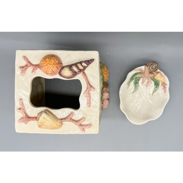 Vintage Fitz & Floyd Oceana Seashell Ceramic Tissue Box Cover & Soap Dish – Coastal / Palm Beach For Sale - Image 9 of 16