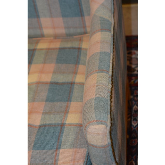 Vintage North Hickory Furniture Blue/Tan Plaid Wingback Settee W/ Nail Head Trim For Sale - Image 6 of 18