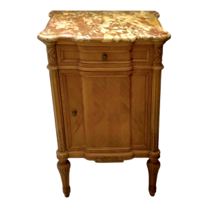 Late 20th Century Side Table Hand Carved Wood French Style Marble Top (Repaired) Vintage Classic Decor