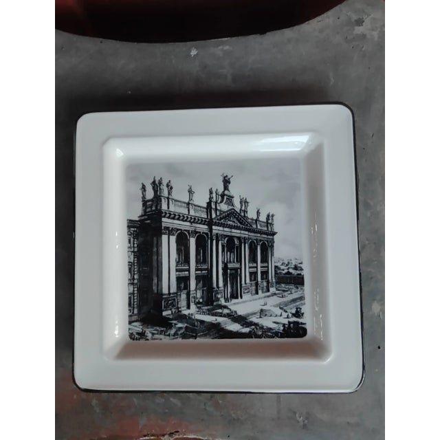Vintage Black and White Italian Trinket Dish or Serving Plate Depicting