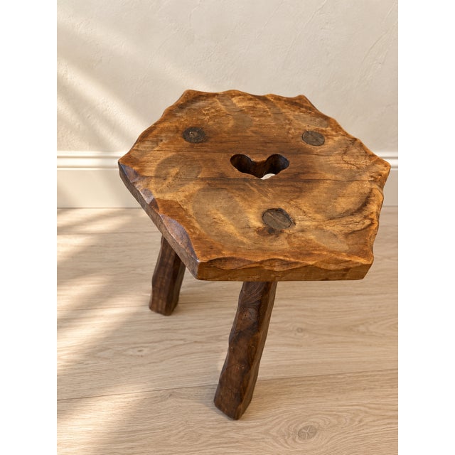 Wood Early 20th Century French Alpine Hand-Carved Chairs and Stool Set For Sale - Image 7 of 11