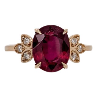 4ct Ruby Ring With Earth Mined Diamond Accents in Solid 14k Yellow Gold For Sale