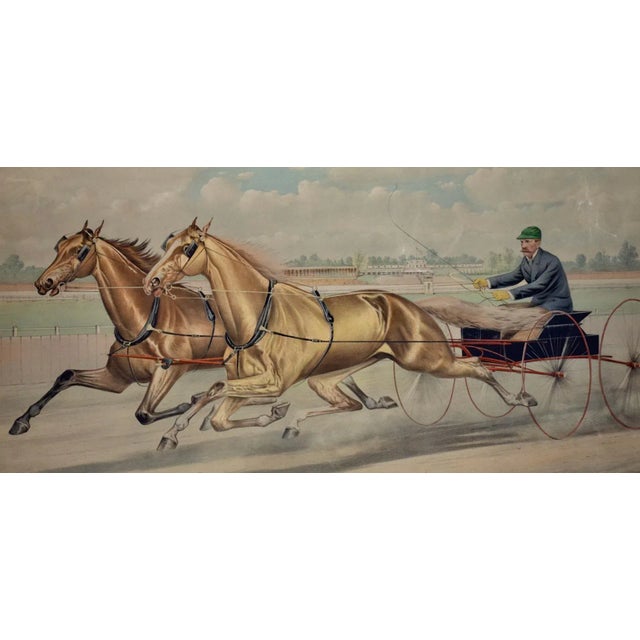 19th C. Currier & Ives Lithograph "Celebrated Trotting Team Edward & Swiveller", 1882 For Sale - Image 4 of 11