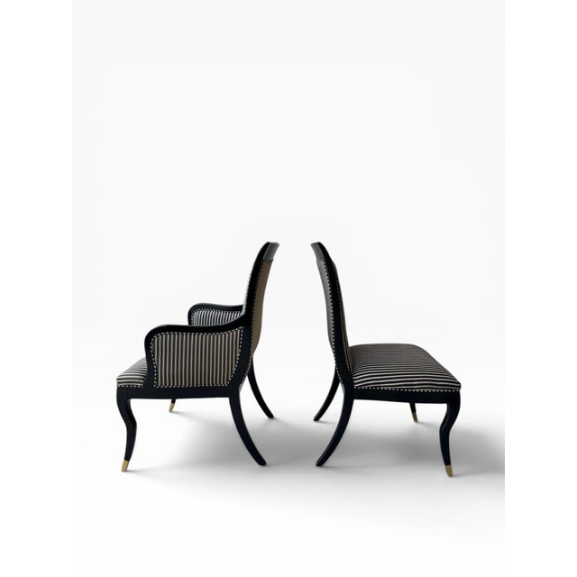 Wood Vintage Hollywood Regency Drexel Heritage Black Lacquered Dining Chairs - Set of 8 For Sale - Image 7 of 11