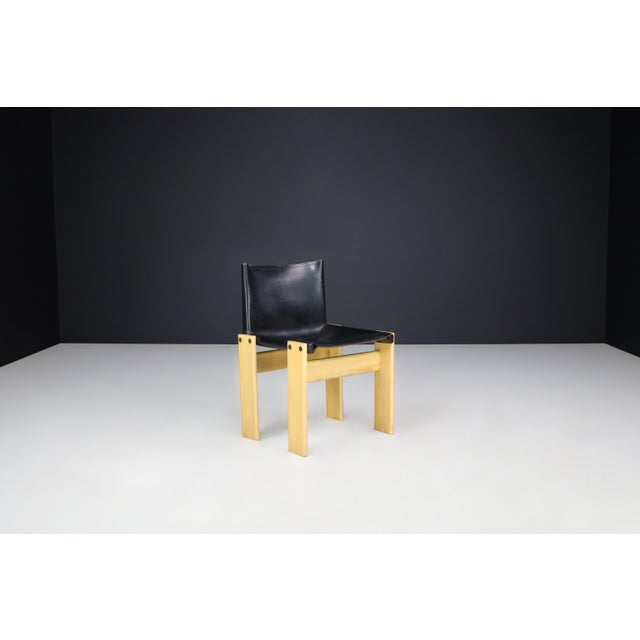 Black Leather Monk Dining Chairs by Afra & Tobia Scarpa for Molteni, 1974, Set of 4 For Sale - Image 16 of 17