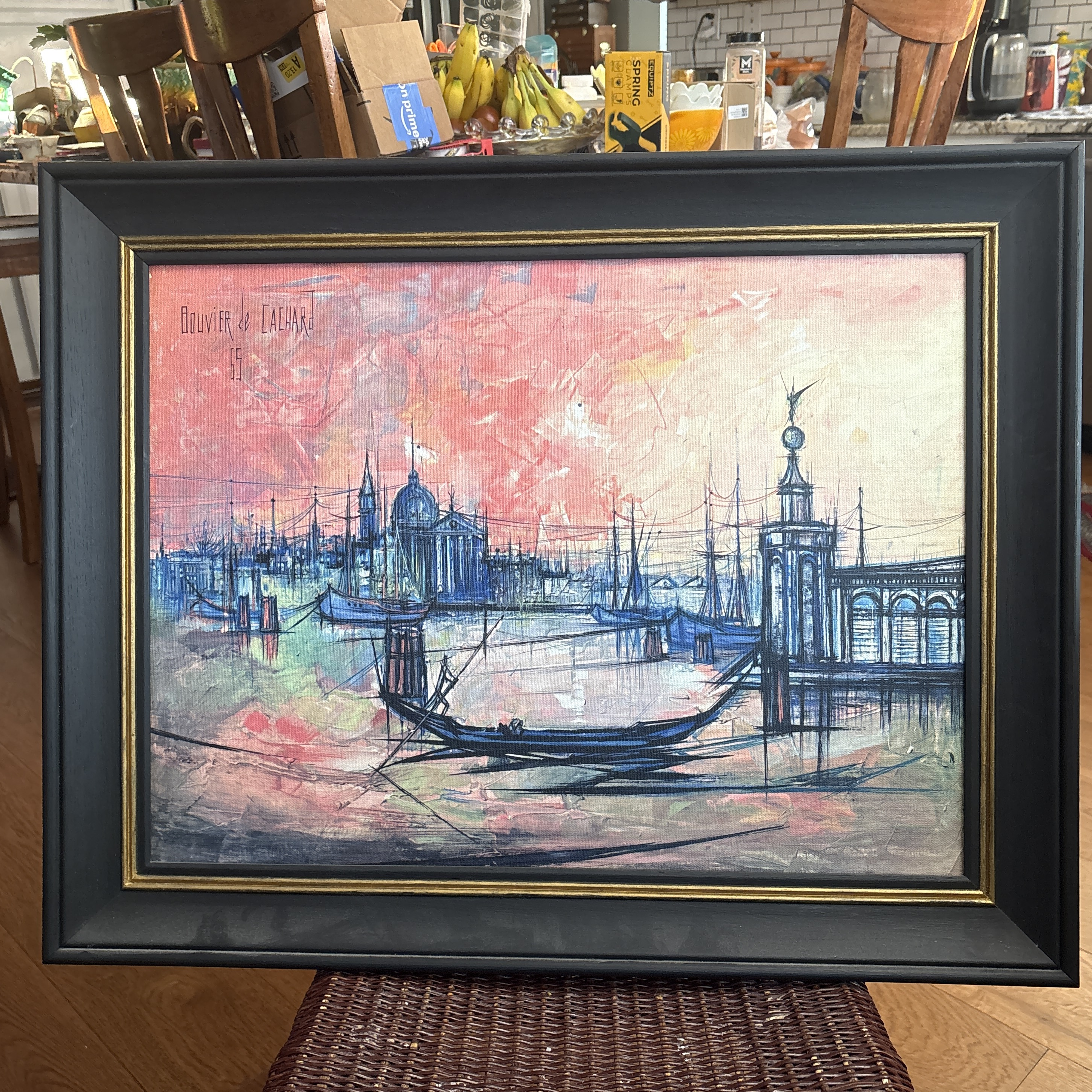 Bouvier De Cachard Framed Painting of Venice Circa 1965 | Chairish
