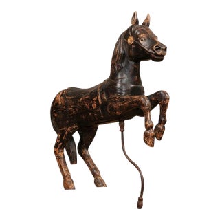 Late 19th Century French Carved Carousel Prancing Horse Sculpture with Patina For Sale