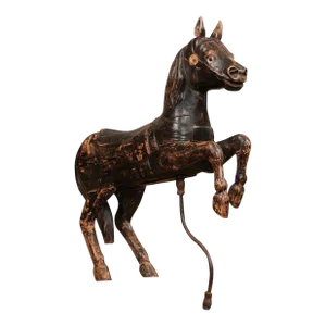 Late 19th Century French Carved Carousel Prancing Horse Sculpture with Patina
