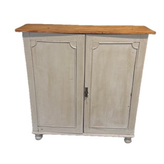 Antique Painted 2 Door Cupboard With Natural Pine Top and Original Key From England - Circa 1890 For Sale