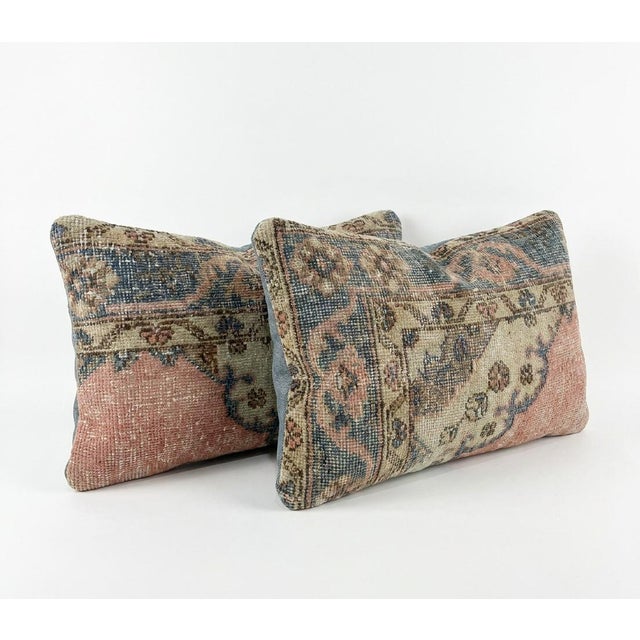 Mid-Century Modern Turkish Oushak Lumbar Rug Pillow Cover 16'' X 24'' & 14'' X 24'' - Set of Two For Sale - Image 3 of 4