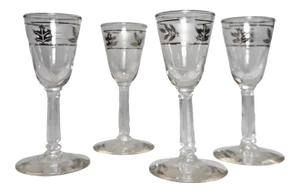 Mid 20th Century Libbey Glass Co. Silver Leaf Cordial Glasses- Set of 4