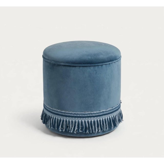 Liberty Ottomans in Turquoise Velvet, 1890s, Set of 4, in Very Good conditions. Designed 1890 to 1919