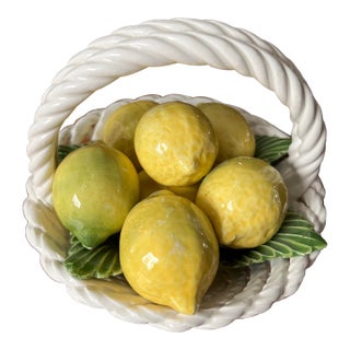 1970s Italian Trompe L"Oeil Petite Woven Rope Basket of Lemons For Sale