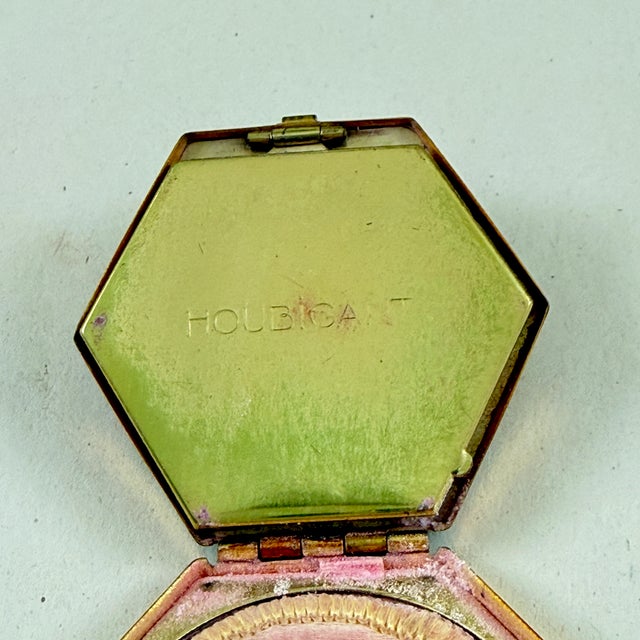 1930s Art Deco Houbigant Paris Floral Basket Motif Triple Folding Compact For Sale - Image 11 of 14