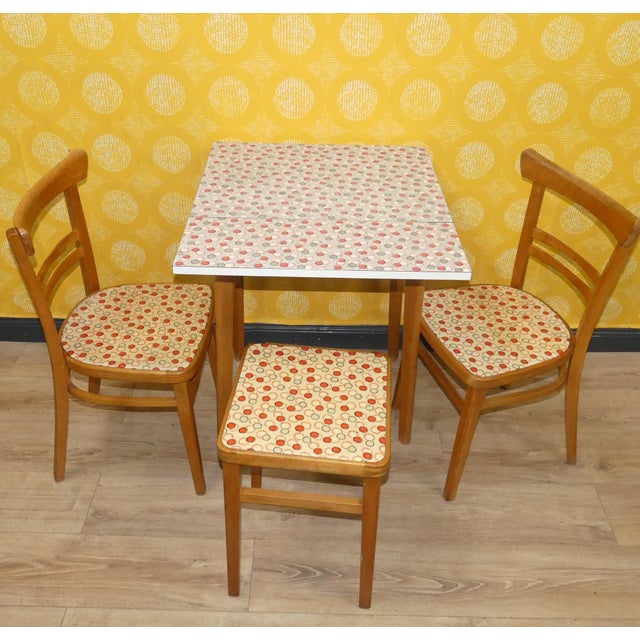 1960s Vintage Folding Table and Chairs with Stool, 1960s, Set of 4 For Sale - Image 5 of 18